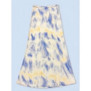 Urban Outfitters Blue Yellow Tie Dye Satin‎ Midi Skirt Size 2 UK 6 Cloud Print